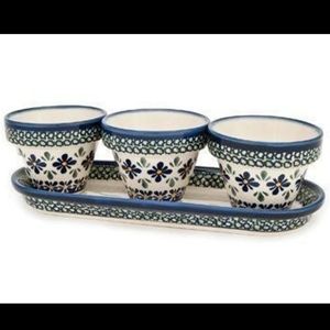 Polish Pottery Flower Pots with Tray
